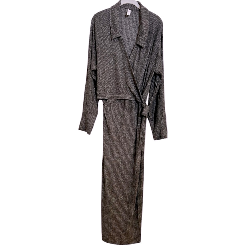 Daily Practice by Anthropologie Ribbed Wrap Front Belted Maxi Dress Size XL